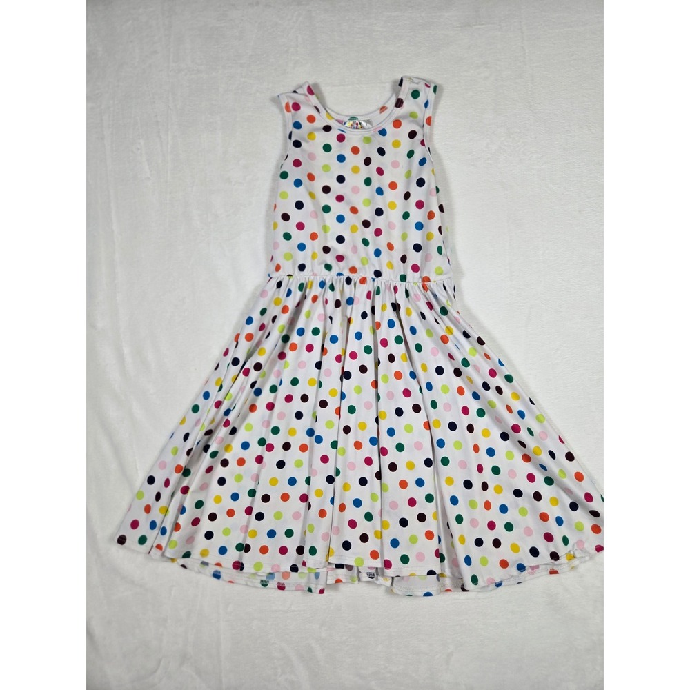 Dot Dot Smile Girls White Rainbow Polka Dot Sleeveless Fit Flare Twirl Dress 7
